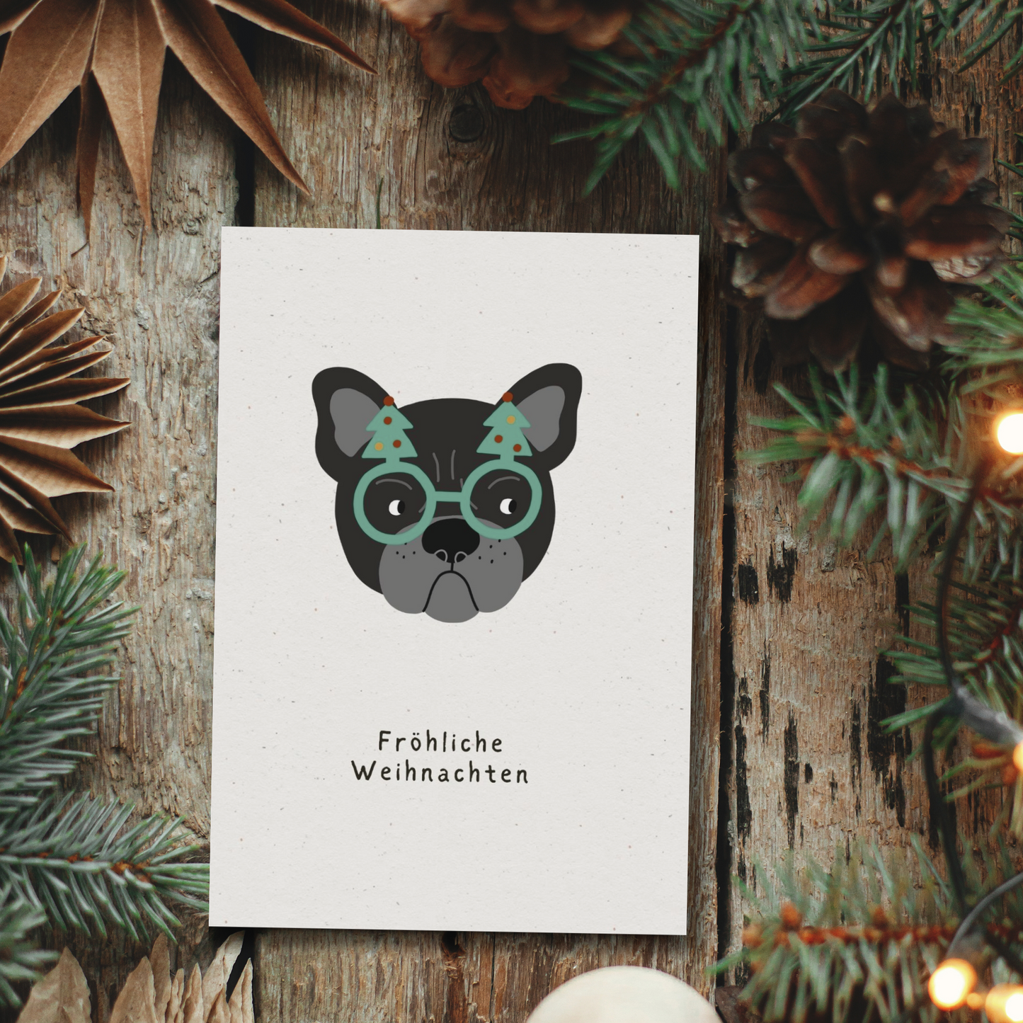 Klappkarte Weihnachten | Fröhliche Weihnachten mit Bulldogge