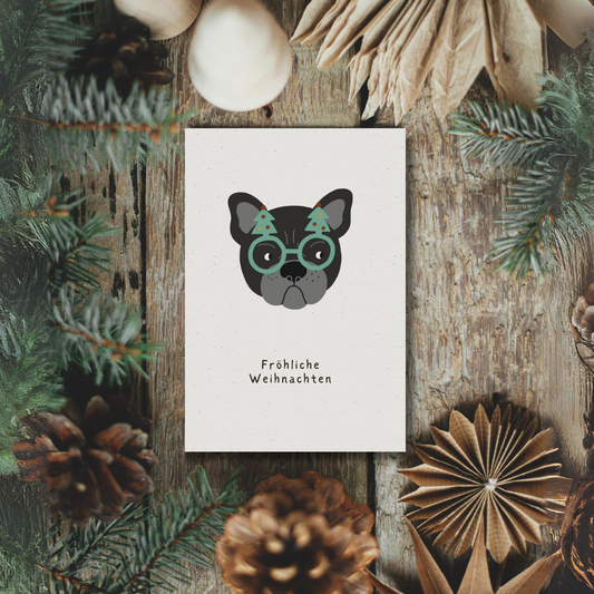 Klappkarte Weihnachten | Fröhliche Weihnachten mit Bulldogge