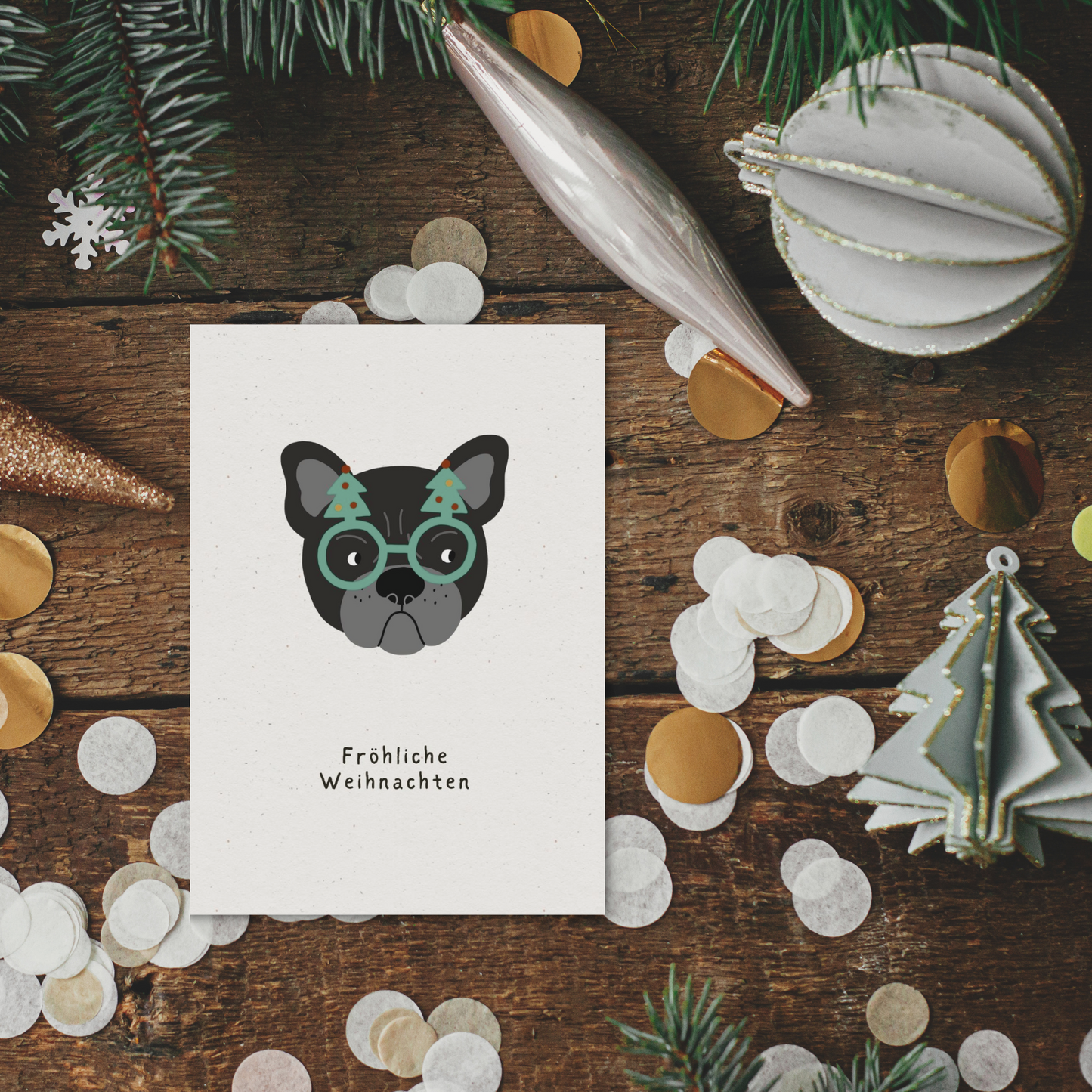 Klappkarte Weihnachten | Fröhliche Weihnachten mit Bulldogge