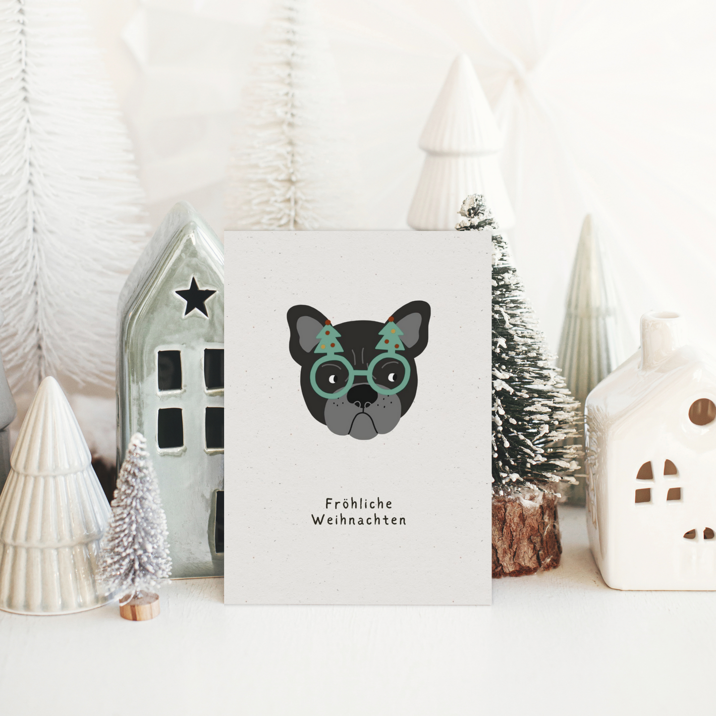 Klappkarte Weihnachten | Fröhliche Weihnachten mit Bulldogge