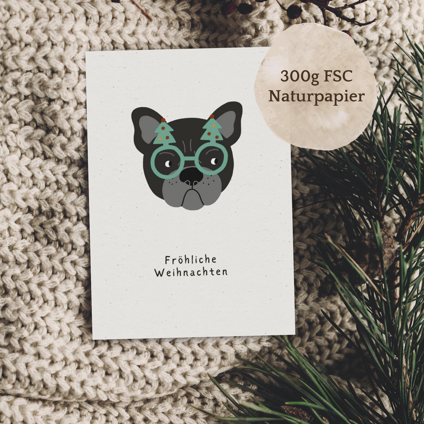Klappkarte Weihnachten | Fröhliche Weihnachten mit Bulldogge
