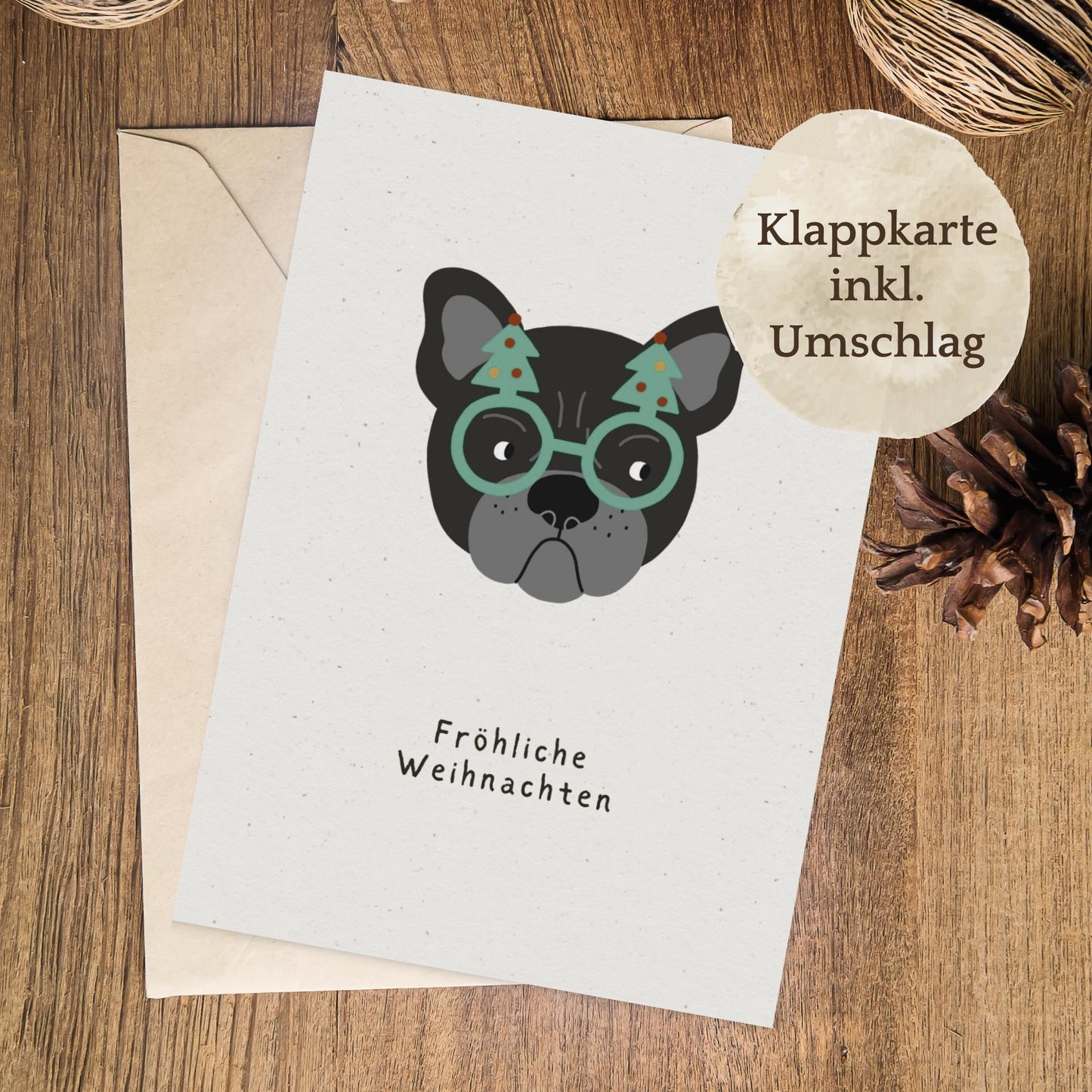 Klappkarte Weihnachten | Fröhliche Weihnachten mit Bulldogge